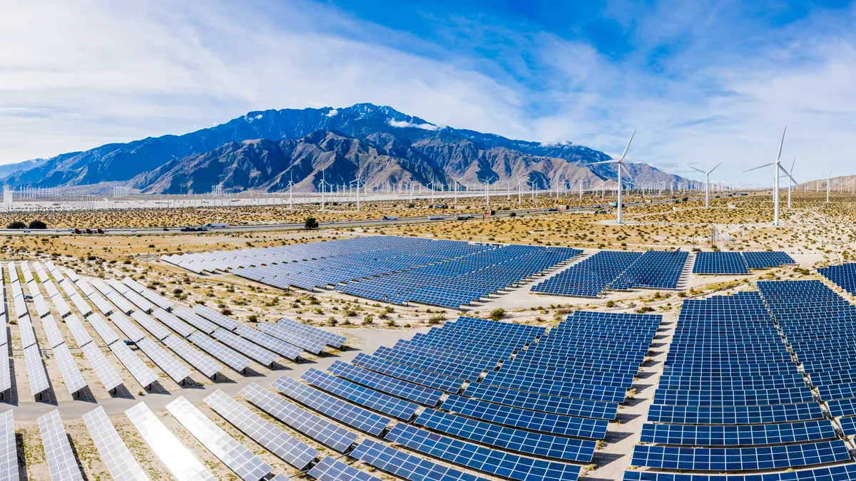 Solar and wind generation in the desert.