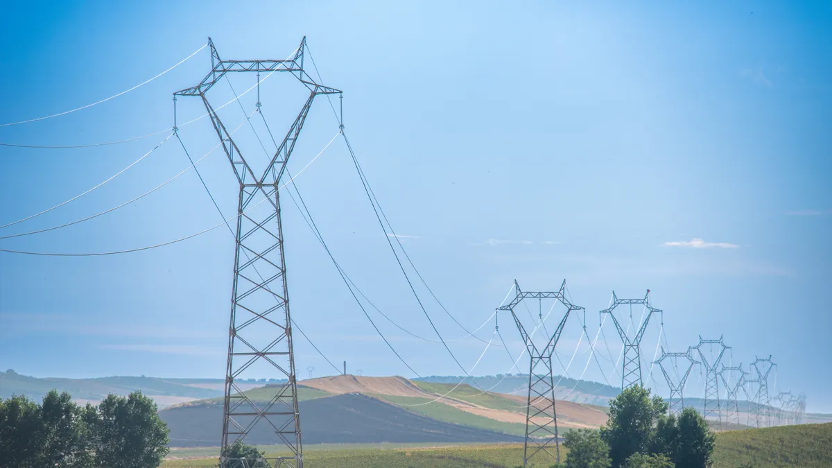 High voltage power lines from a solar thermal plant in Sanlúcar la Mayor, Sevilla, Andalucía, España.